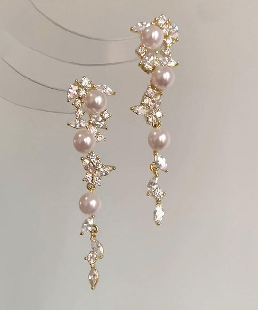 Boucles d'oreilles pendantes à pampilles papillon en perles surdorées en cuivre doré - Amawinc