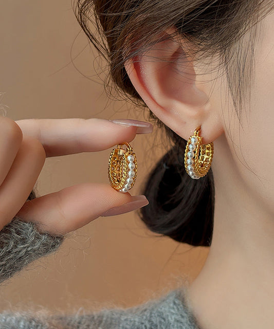 Boucles d'oreilles créoles en or, cuivre et perles, style tendance - Amawinc
