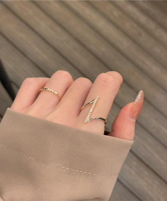 Ensemble de deux bagues ouvertes tendance en or, cuivre et zircon - Amawinc