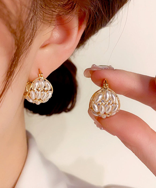 Boucles d'oreilles créoles tendance en or, cuivre, zircon et perles - Amawinc