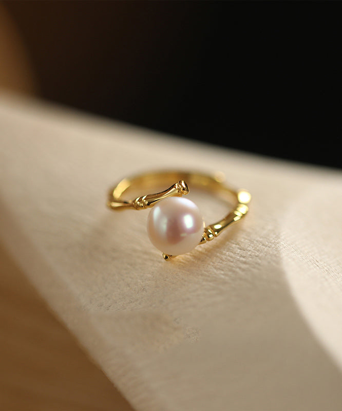 Bagues ouvertes tendance en alliage d'or et d'argent sterling avec perles - Amawinc