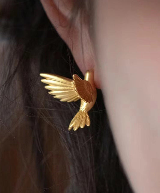 Boucles d'oreilles à tige en argent sterling doré et or avec motif oiseau volant - Amawinc