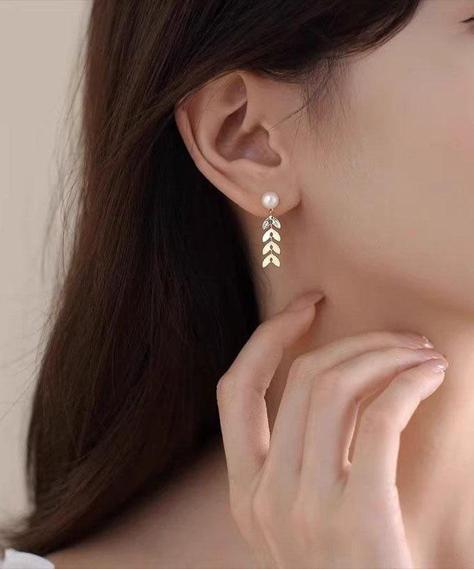 Boucles d'oreilles à tige en argent sterling doré et perles en forme d'oreille de blé - Amawinc