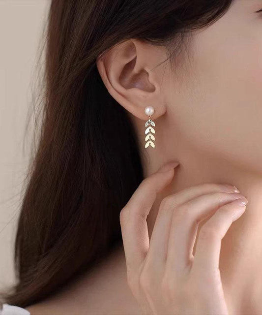 Boucles d'oreilles à tige en argent sterling doré et perles en forme d'oreille de blé - Amawinc