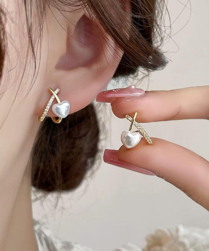 Boucles d'oreilles à tige tendance en argent sterling et or avec perles de zircone - Amawinc