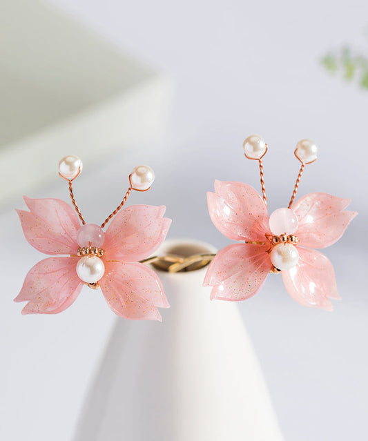 Épingle à cheveux papillon en alliage de cuivre rose tendance avec glaçage coloré perlé - Amawinc