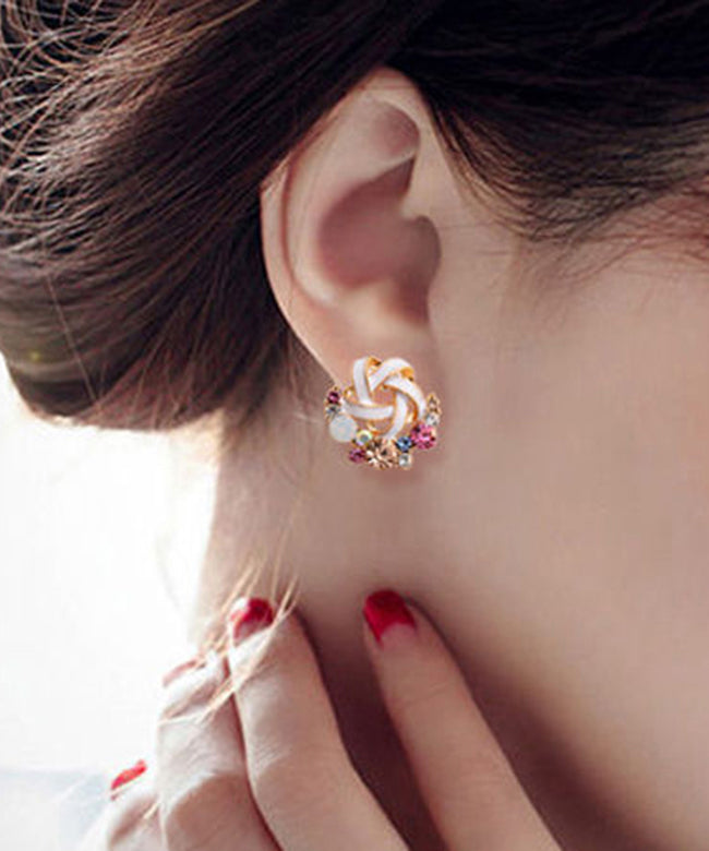 Boucles d'oreilles à tige florales en alliage de zircon arc-en-ciel tendance - Amawinc
