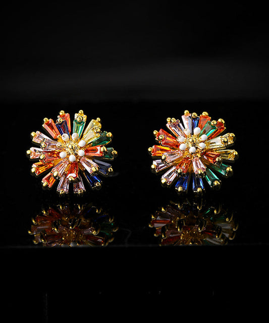 Boucles d'oreilles à tige tendance en forme de marguerite avec cristaux surdorés en cuivre arc-en-ciel - Amawinc