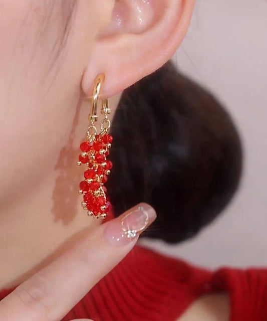 Boucles d'oreilles créoles tendance en alliage de cuivre rouge avec perles - Amawinc