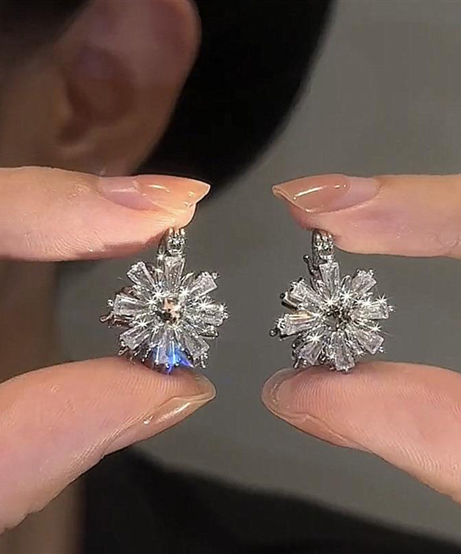 Boucles d'oreilles créoles neige en soie, cuivre et zircon - Amawinc