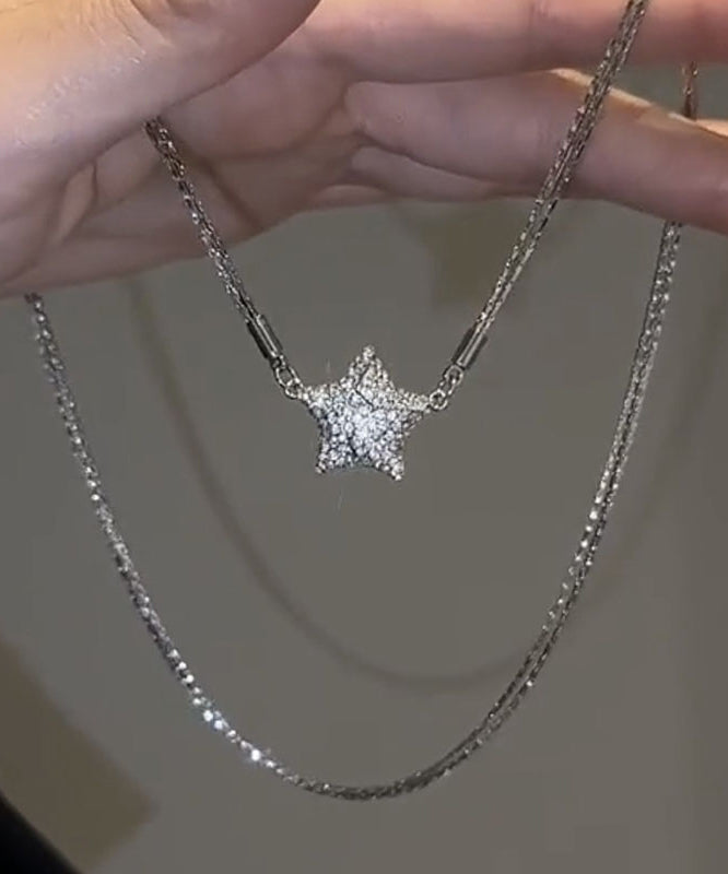 Collier pendentif étoile à cinq branches en argent sterling et zircon, en soie tendance - Amawinc
