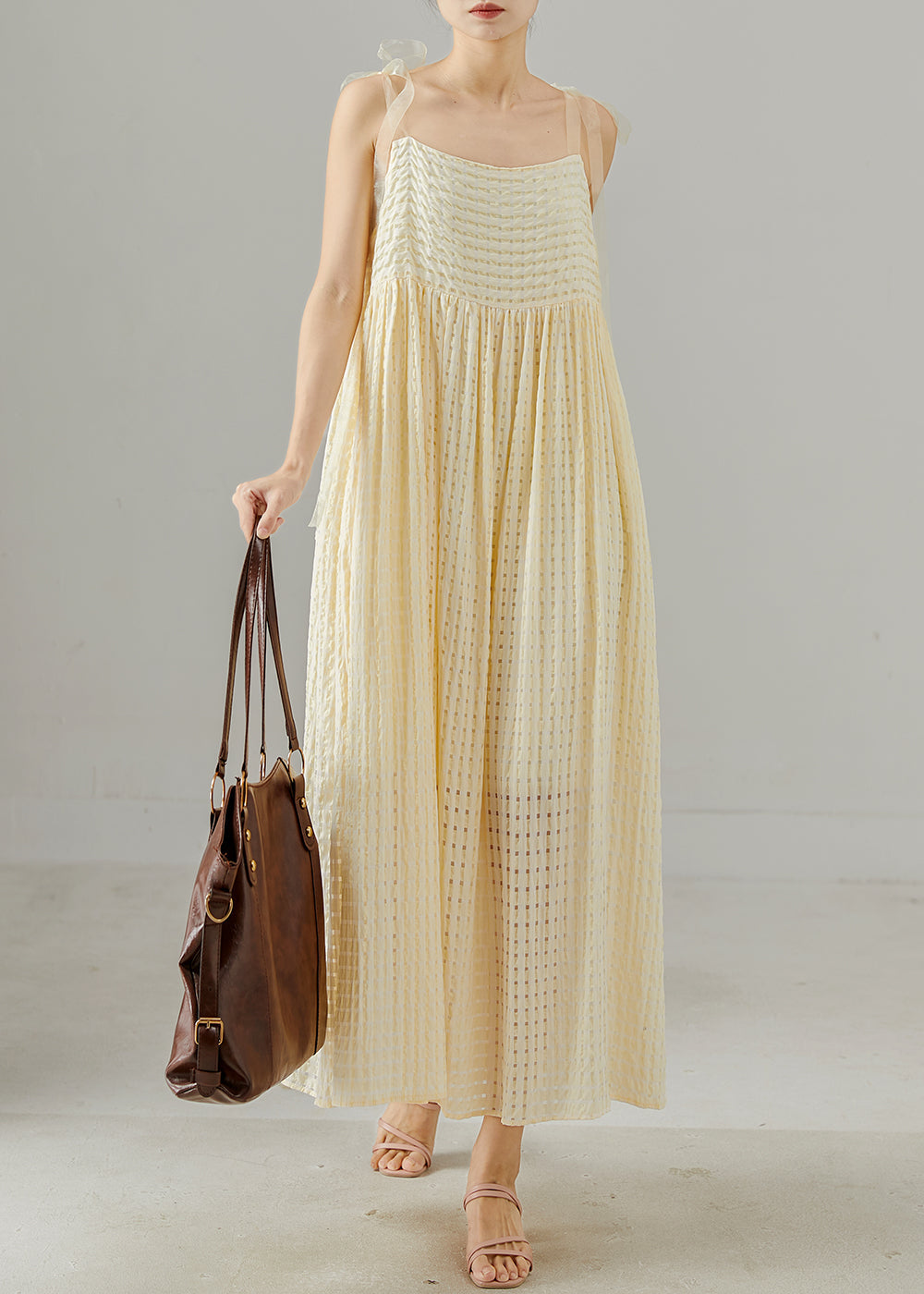 Robe camisole en coton jaune à la mode pour l'été - Amawinc
