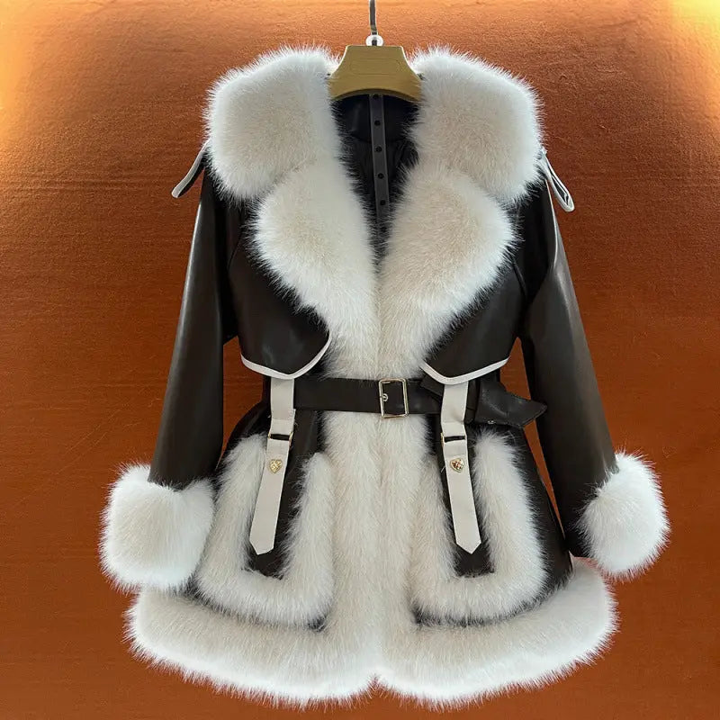 Manteau Hiver Chic Pour Femmes Avec Fausse Fourrure Col Poignets Et Ourlet Ceinture Ajustable Confort Chaleur