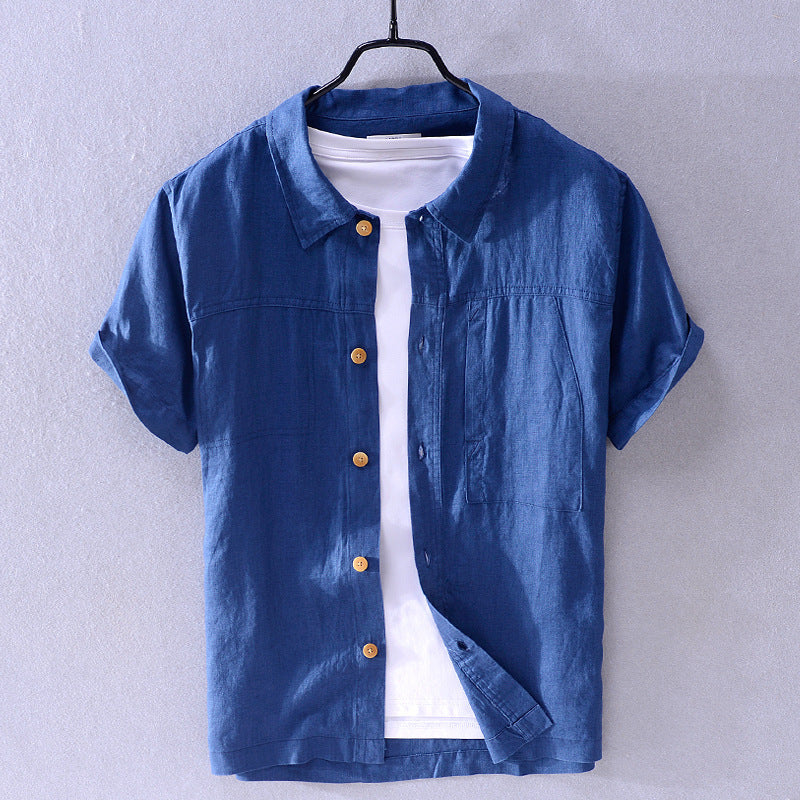 Chemise En Lin Été Felix Grant Col À Revers Manches Courtes Fermeture Par Boutons Tissu Respirant