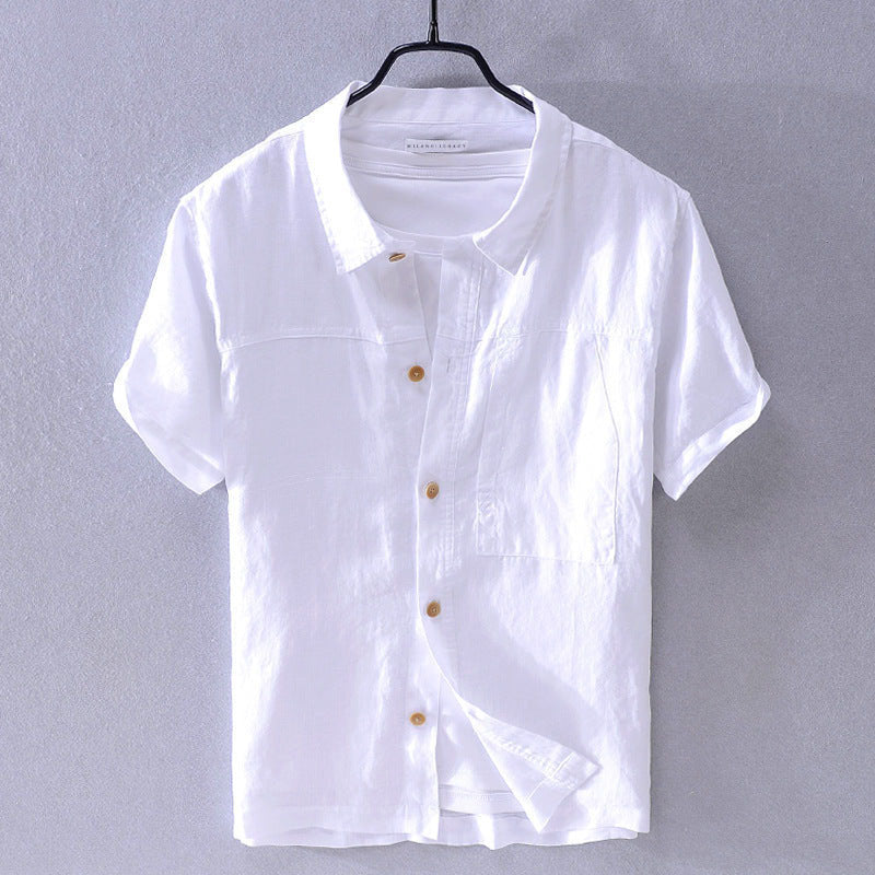 Chemise En Lin Été Felix Grant Col À Revers Manches Courtes Fermeture Par Boutons Tissu Respirant