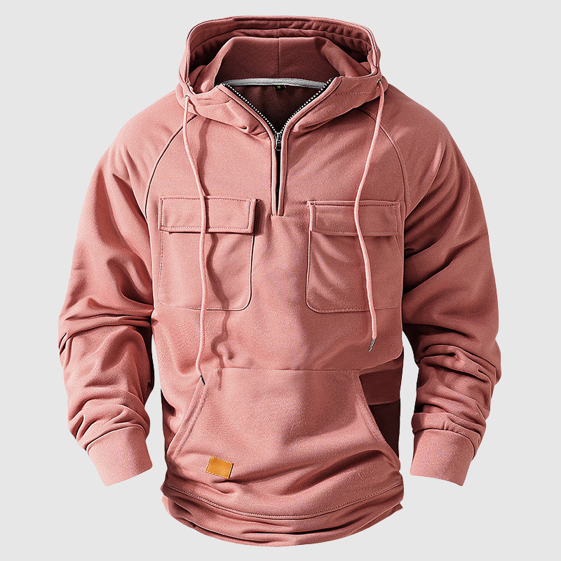 Felix Grant Sweat À Capuche À Poches Multiples En Coton Doux Avec Fermeture Éclair Au Col