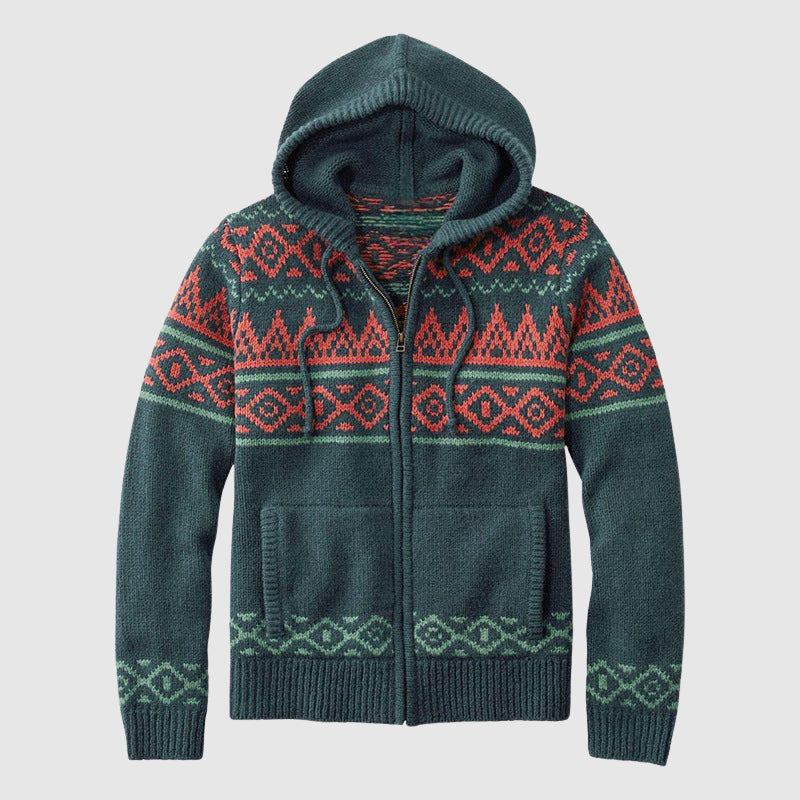 Cardigan À Capuche Native Felix Grant En Jacquard Vif Pour Printemps Et Automne Confort Durable