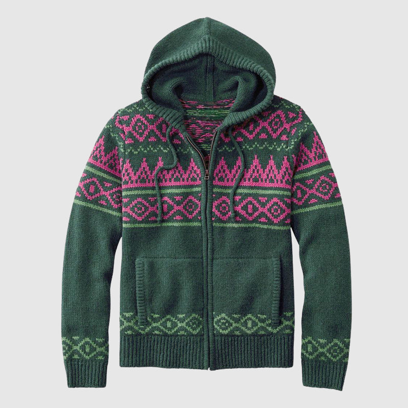Cardigan À Capuche Native Felix Grant En Jacquard Vif Pour Printemps Et Automne Confort Durable