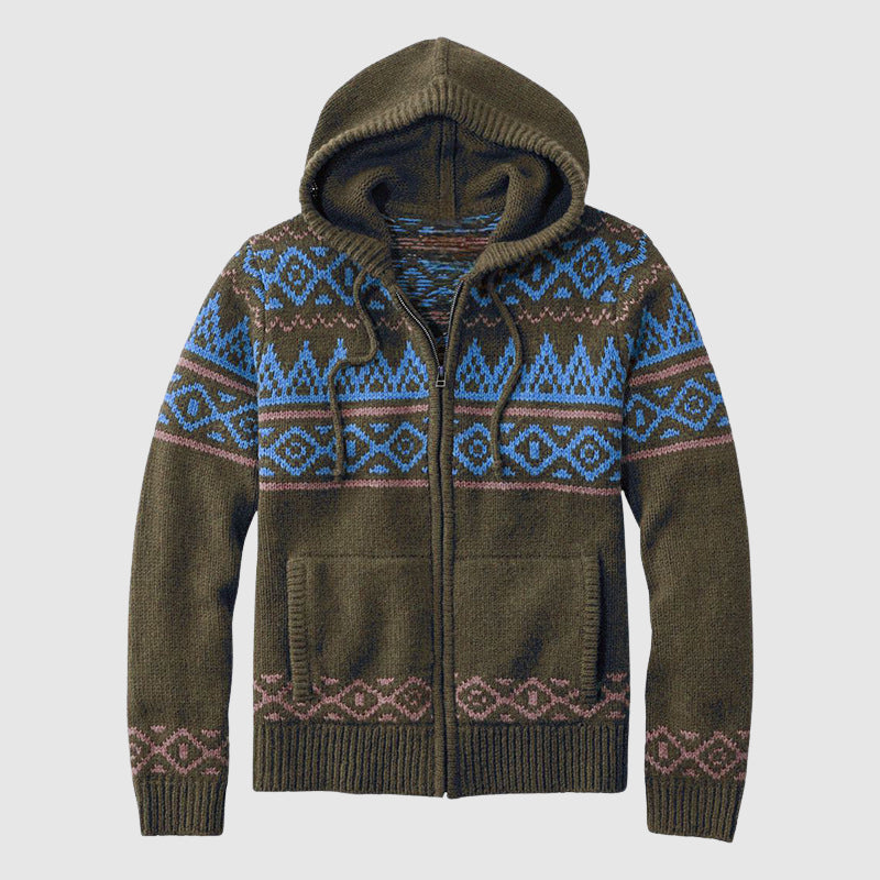 Cardigan À Capuche Native Felix Grant En Jacquard Vif Pour Printemps Et Automne Confort Durable