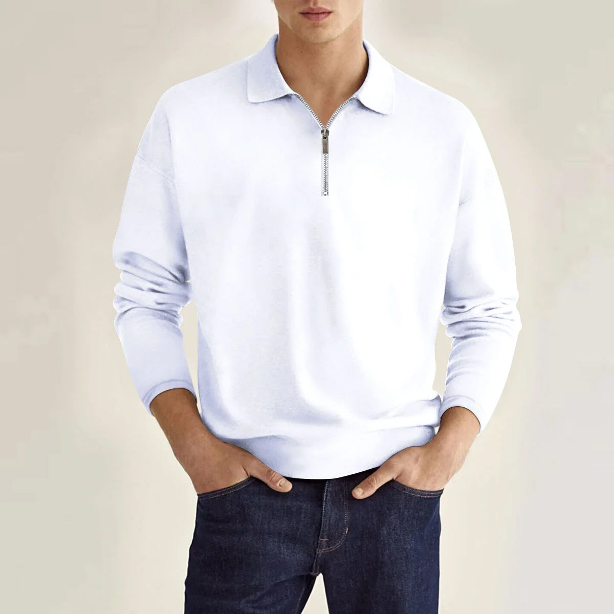 Polo Oxford Felix Grant À Manches Longues Tricot Couleur Unie Avec Détails Zippés Pour Automne