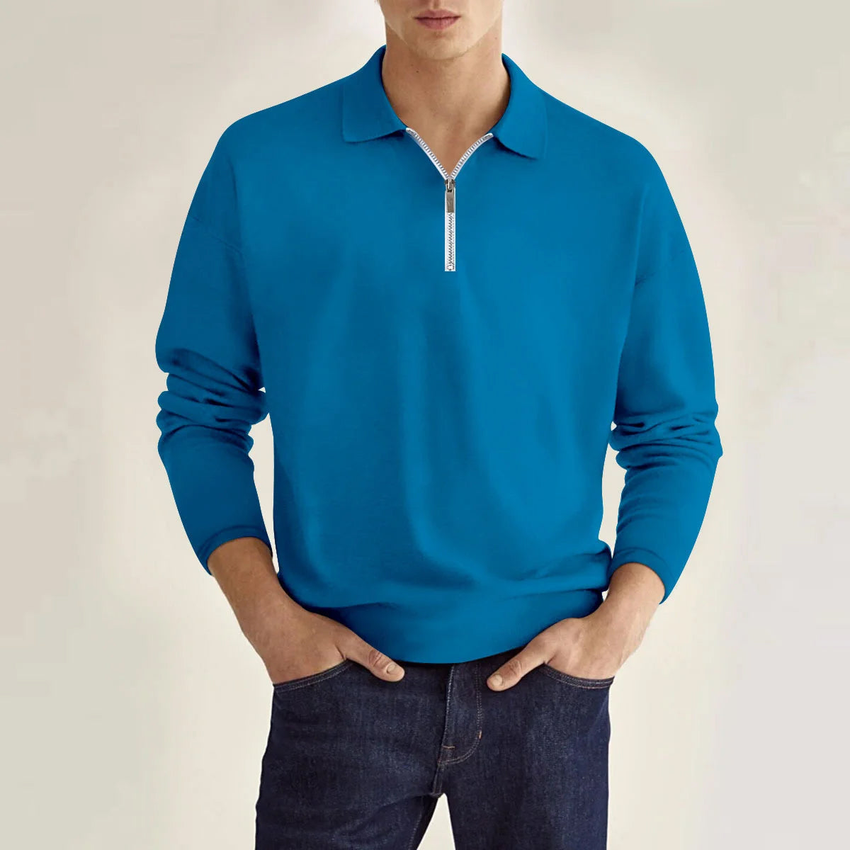 Polo Oxford Felix Grant À Manches Longues Tricot Couleur Unie Avec Détails Zippés Pour Automne