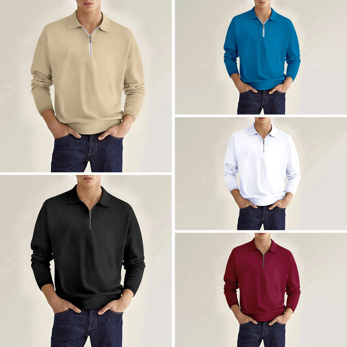 Polo Oxford Felix Grant À Manches Longues Tricot Couleur Unie Avec Détails Zippés Pour Automne