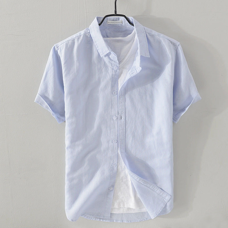 Chemise Décontractée En Lin Felix Grant Col Rabattable Manches Courtes Pour Été Élégante Et Confortable