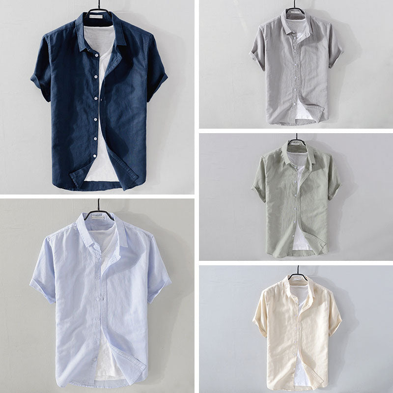 Chemise Décontractée En Lin Felix Grant Col Rabattable Manches Courtes Pour Été Élégante Et Confortable