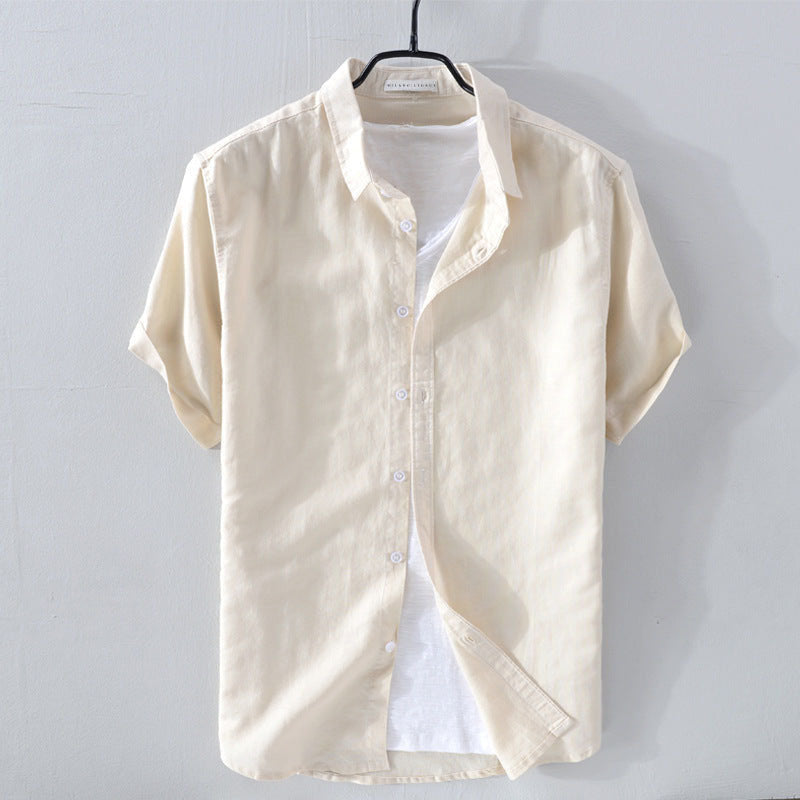 Chemise Décontractée En Lin Felix Grant Col Rabattable Manches Courtes Pour Été Élégante Et Confortable
