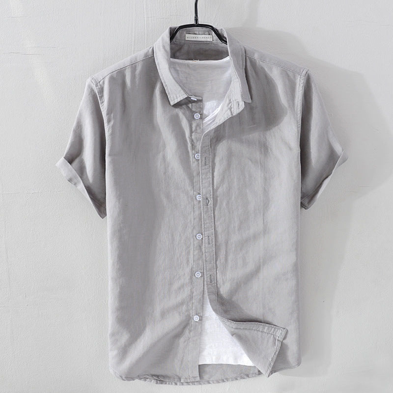 Chemise Décontractée En Lin Felix Grant Col Rabattable Manches Courtes Pour Été Élégante Et Confortable