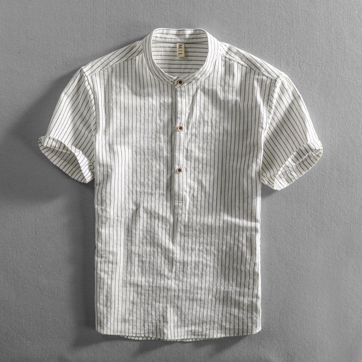 Chemise En Coton Rayé Felix Grant Col Montant Manches Courtes Coupe Décontractée Disponible En Plusieurs Couleurs