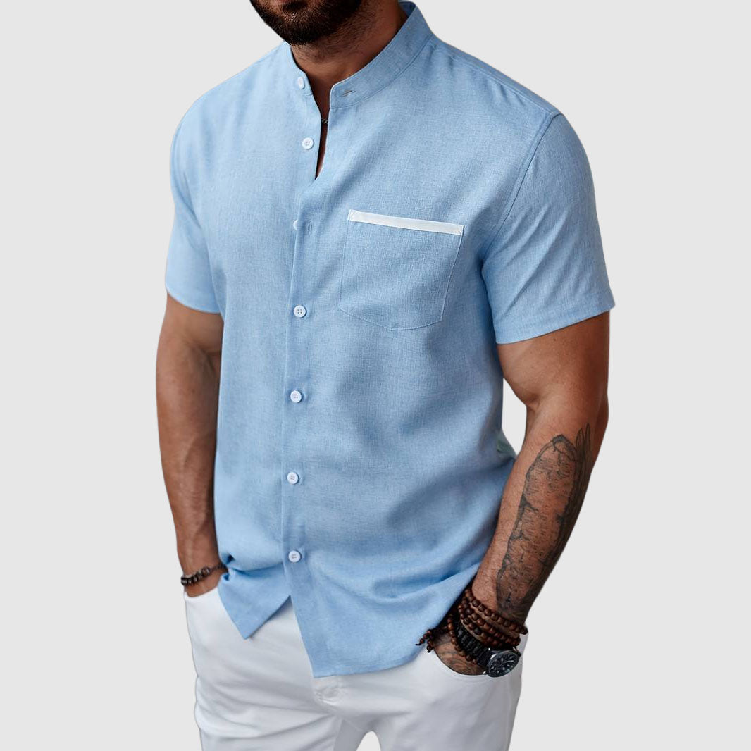 Felix Grant Chemise Henley Été Confortable Non Élastique Boutons Classiques Poche Poitrine Décontractée