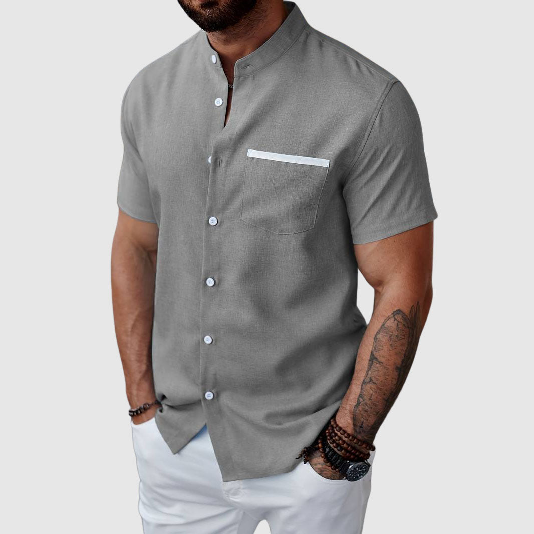 Felix Grant Chemise Henley Été Confortable Non Élastique Boutons Classiques Poche Poitrine Décontractée
