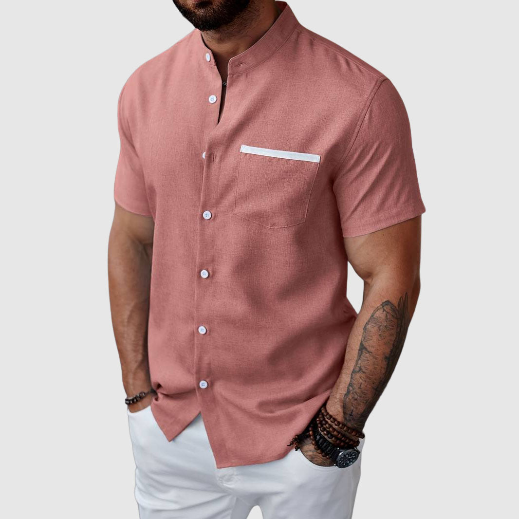 Felix Grant Chemise Henley Été Confortable Non Élastique Boutons Classiques Poche Poitrine Décontractée