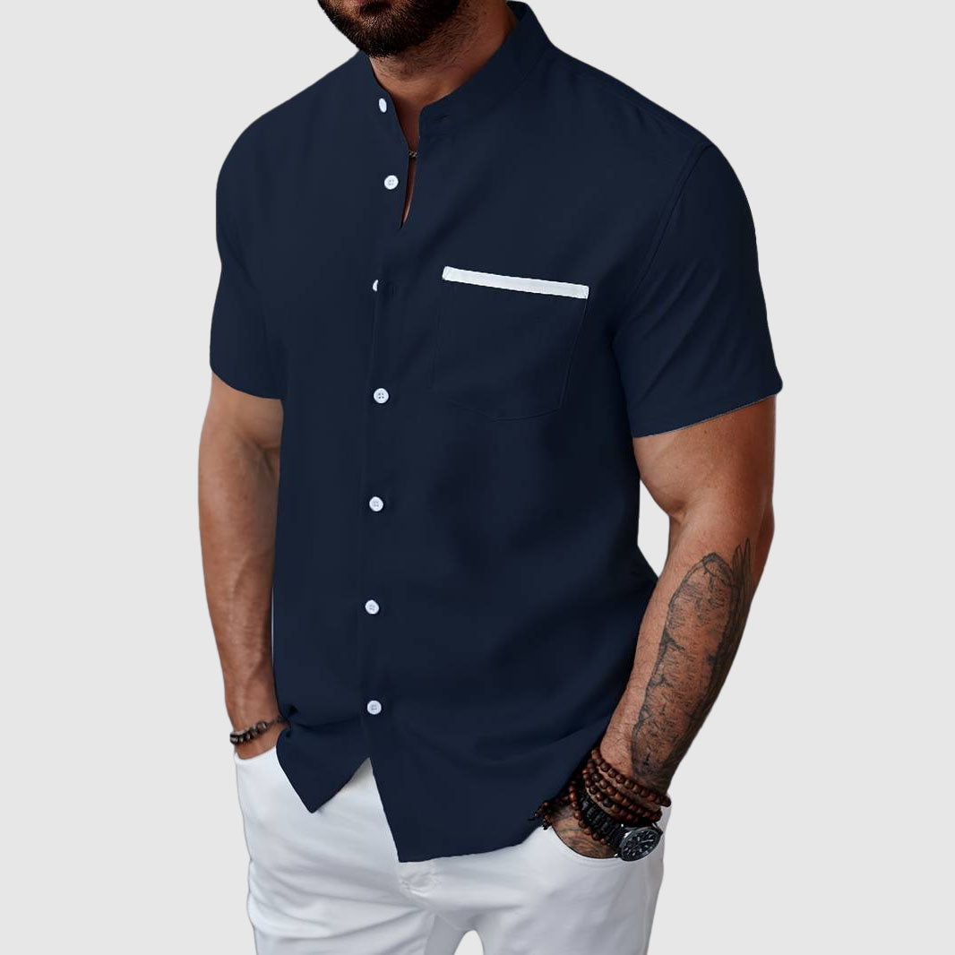 Felix Grant Chemise Henley Été Confortable Non Élastique Boutons Classiques Poche Poitrine Décontractée