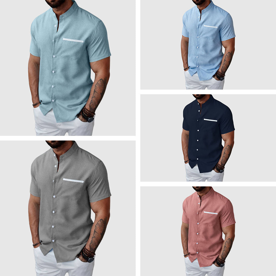 Felix Grant Chemise Henley Été Confortable Non Élastique Boutons Classiques Poche Poitrine Décontractée