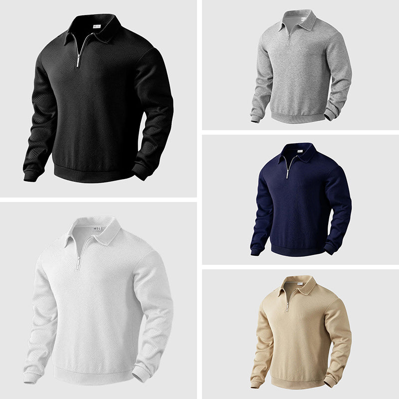 Felix Grant Pull Polo Urbain Zip Polyester Décontracté Manches Longues Sans Repassage Disponible en Plusieurs Couleurs