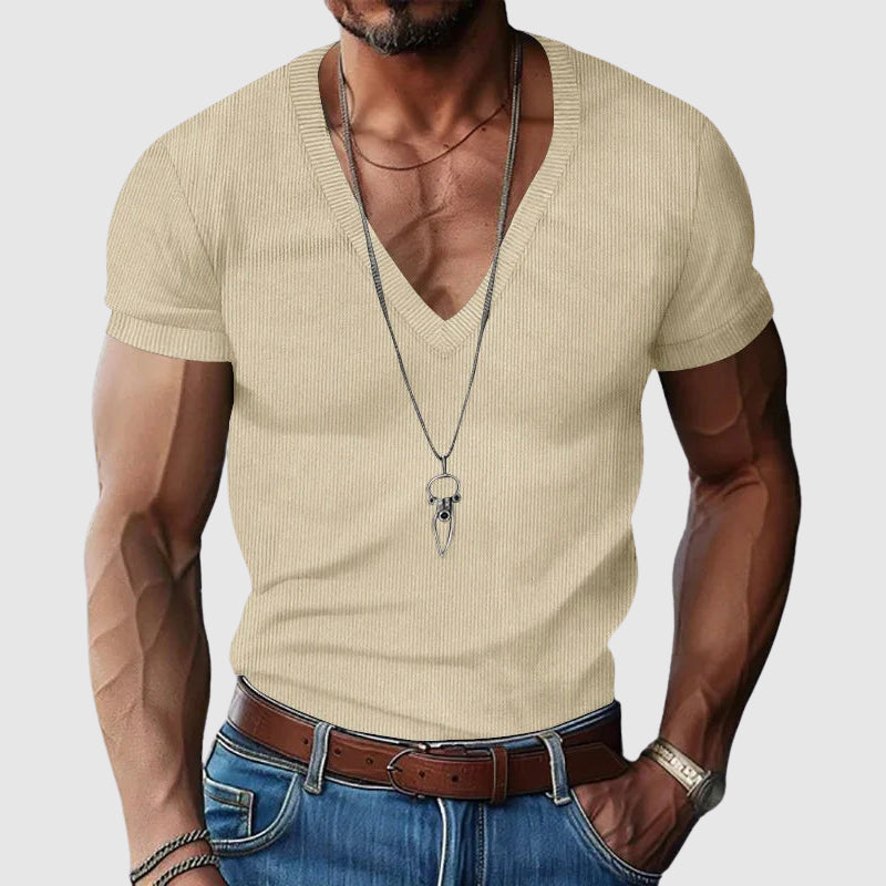 Felix Grant Tee Décontracté Col V Slim Fit En Polyester Respirant Pour Printemps Été Disponible En Couleurs