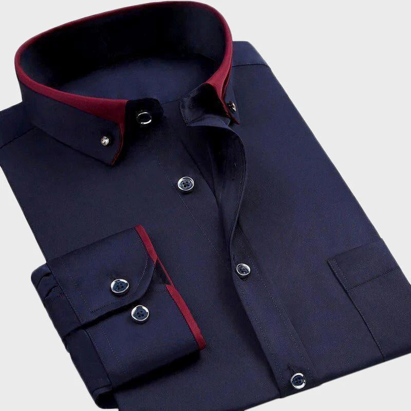 Chemise Homme Amawinc Joshua Slim Fit Uni Avec Col Boutonné Et Liseré Contrasté Élégante