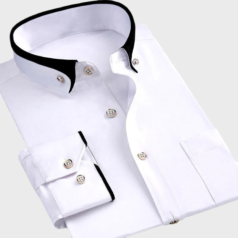Chemise Homme Amawinc Joshua Slim Fit Uni Avec Col Boutonné Et Liseré Contrasté Élégante