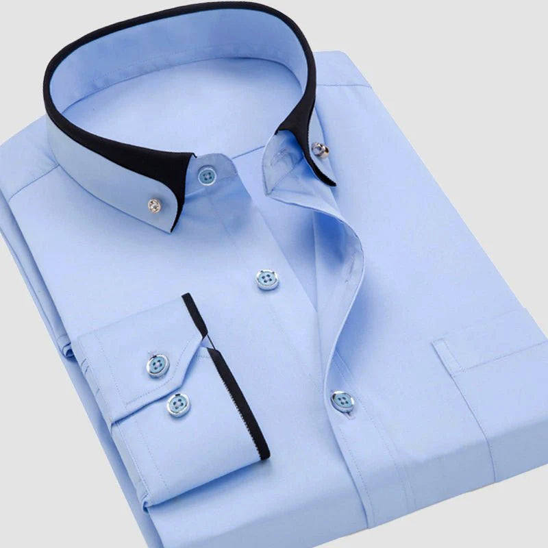 Chemise Homme Amawinc Joshua Slim Fit Uni Avec Col Boutonné Et Liseré Contrasté Élégante