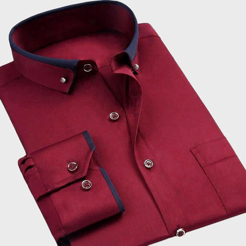 Chemise Homme Amawinc Joshua Slim Fit Uni Avec Col Boutonné Et Liseré Contrasté Élégante