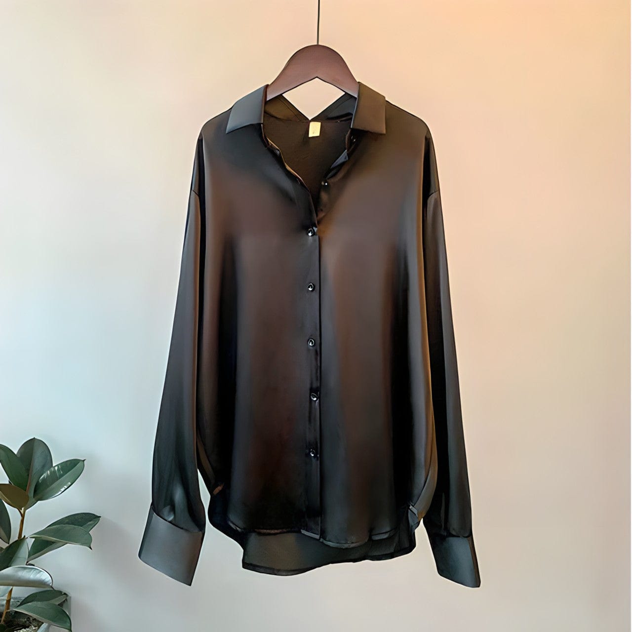 Blouse En Soie Pour Femme Manche Longue Bouton Pression Col Classique Ajustée Élégante Pour Occasions Polyvalentes