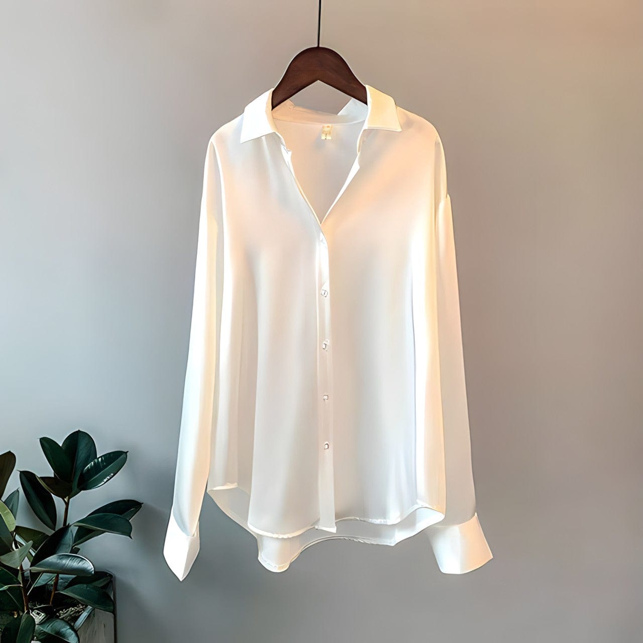 Blouse En Soie Pour Femme Manche Longue Bouton Pression Col Classique Ajustée Élégante Pour Occasions Polyvalentes