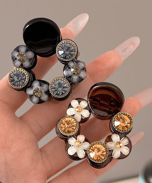 Ensemble de deux épingles à cheveux florales en acrylique fin, perle et zircon - Amawinc