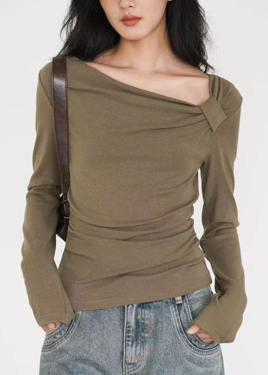 Chemises en coton vert armée à coupe asymétrique, collection automne - Amawinc