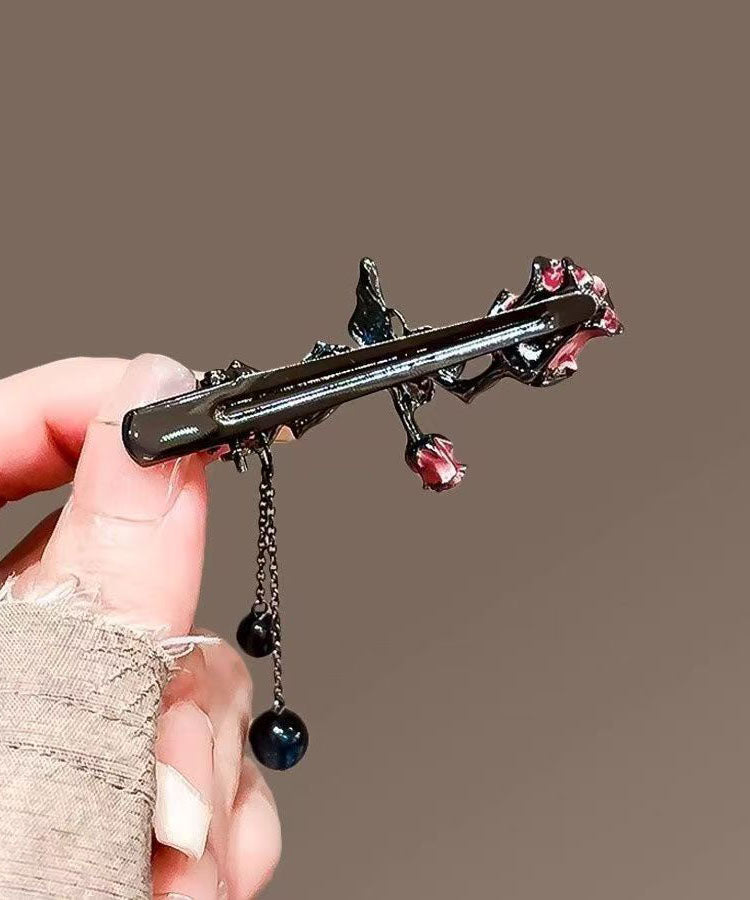 Épingle à cheveux papillon rose pompon en alliage noir fin - Amawinc