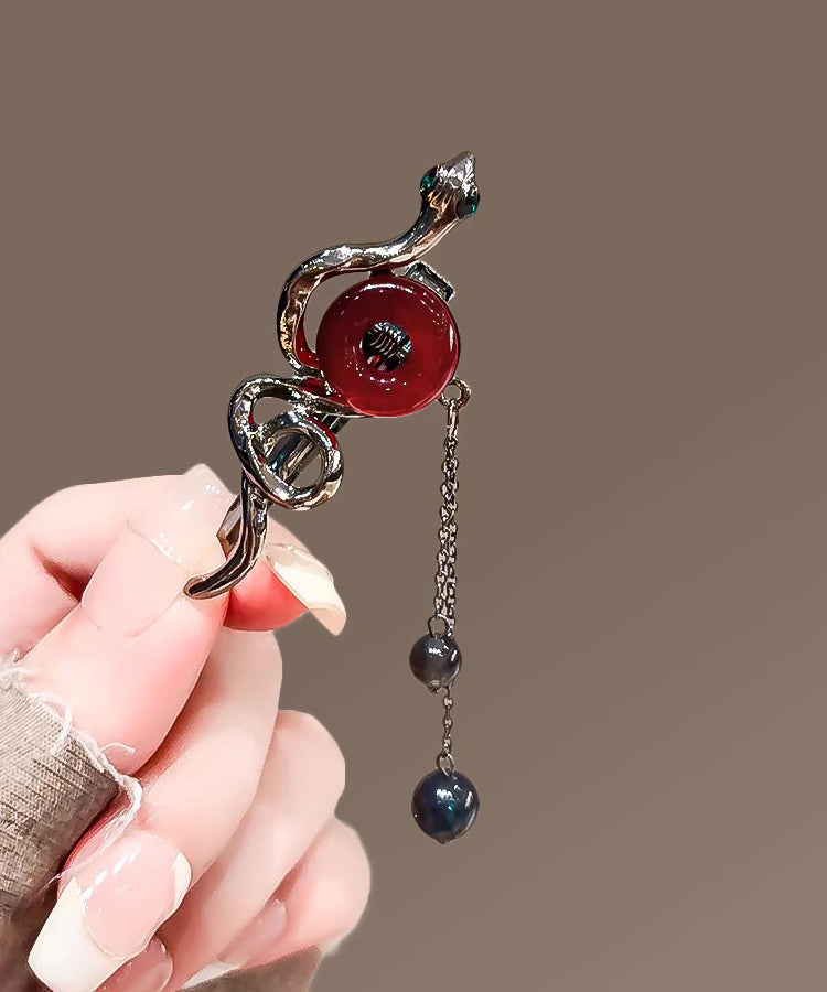 Épingle à cheveux à pompon en alliage noir fin, boucle serpentine. - Amawinc
