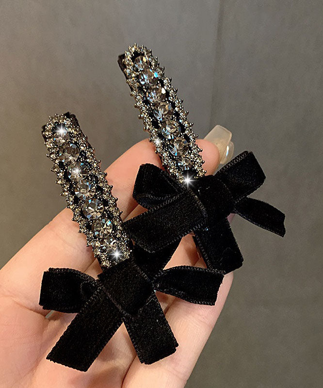 Épingles à cheveux en alliage de velours noir fin et zircon, paire incluse - Amawinc