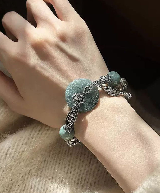 Bracelet à breloques en argent sterling et jade vert noirâtre - Amawinc